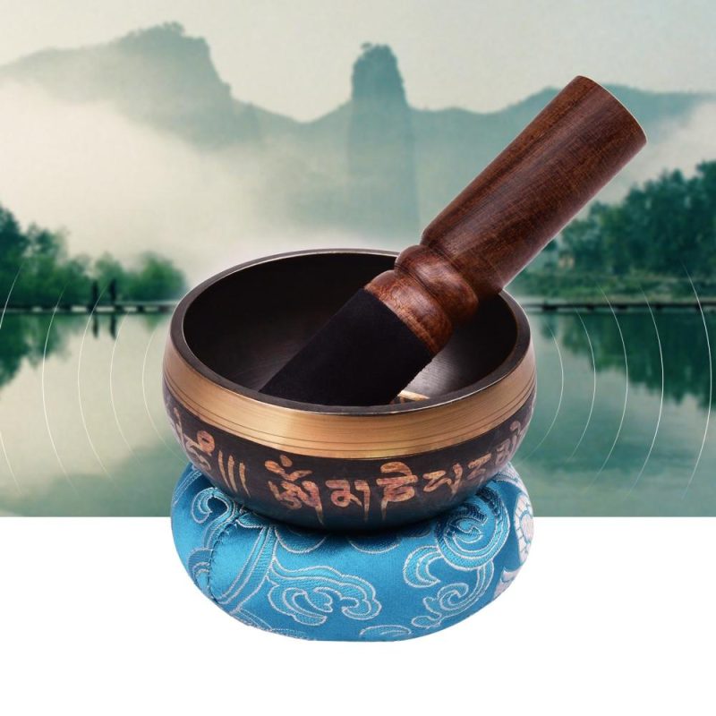 Drums & Percussion |   Tibetan Singing Bowl Set with 9.5cm/3.7inch Handmade Metal Sound Bowl & Soft Cushion(Random Color Delivery)  & Wooden Striker for Meditation Sound Chakra Healing Yoga Relaxation Drums & Percussion Drums & Percussion