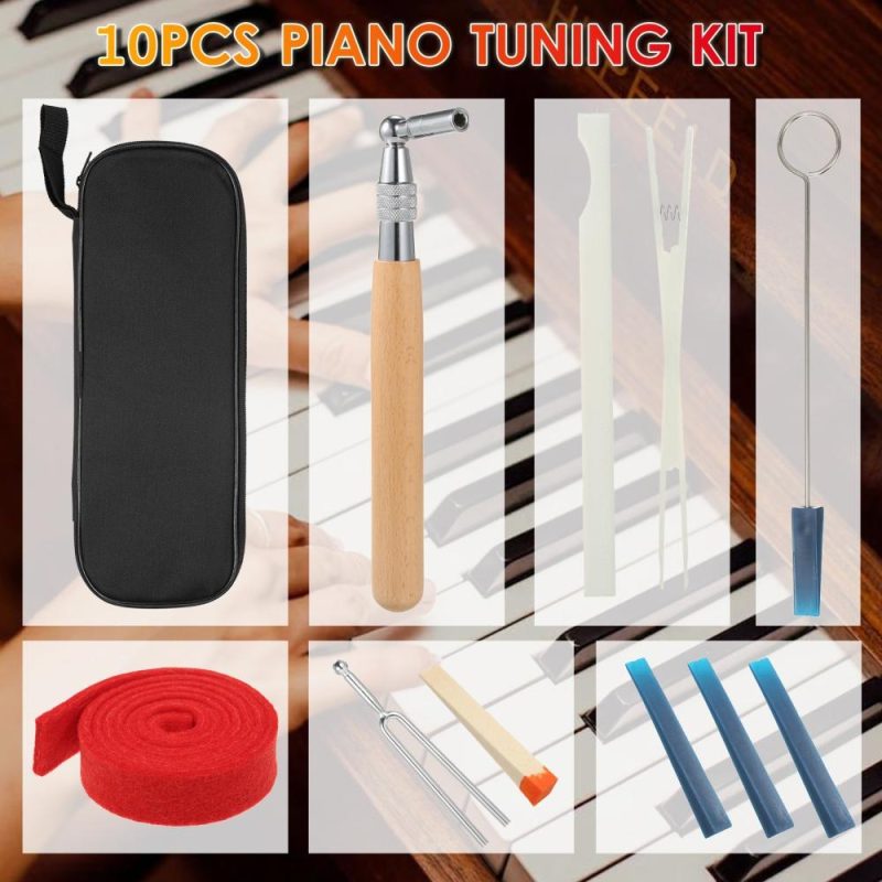 Keyboards & Pianos |   10pcs Piano Tuning Kit Professional Tuning Tools Set Black Keyboards & Pianos Black