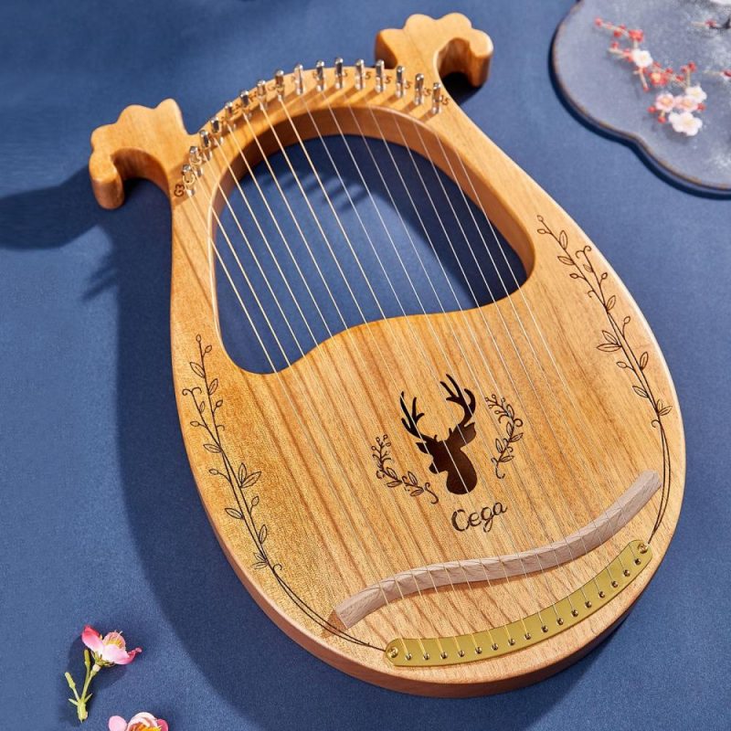 Keyboards & Pianos |   16-String Wooden Lyre Harp Resonance Box String Instrument with Tuning Wrench 3pcs Picks Natural Keyboards & Pianos Keyboards & Pianos