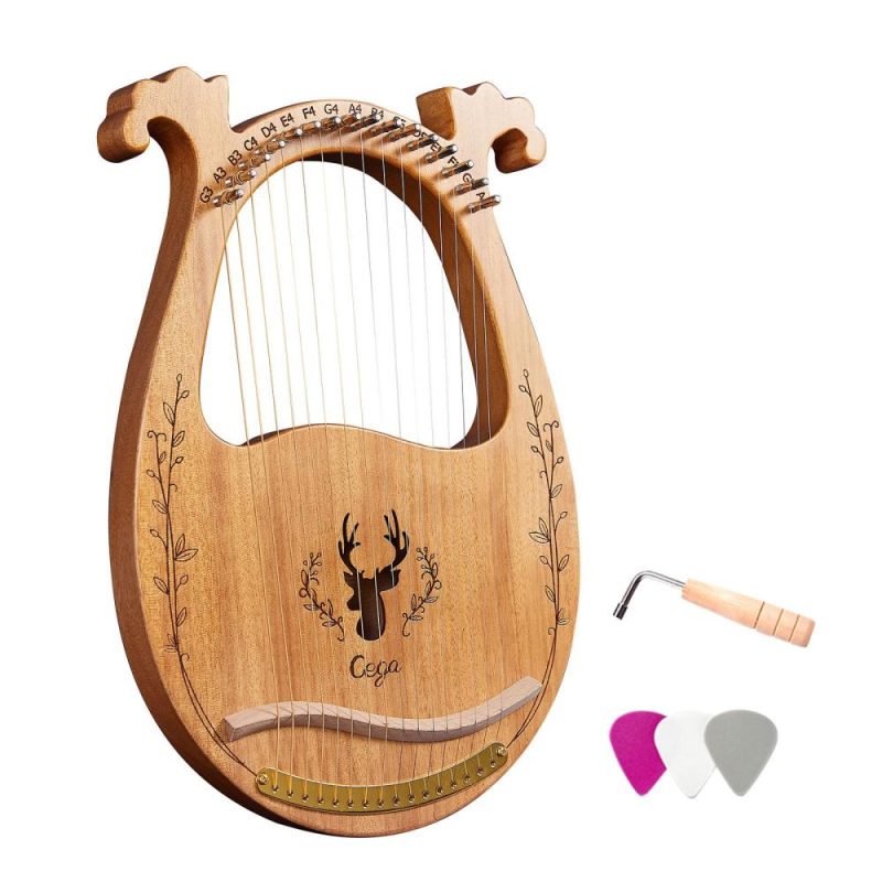 Keyboards & Pianos |   16-String Wooden Lyre Harp Resonance Box String Instrument with Tuning Wrench 3pcs Picks Natural Keyboards & Pianos Keyboards & Pianos