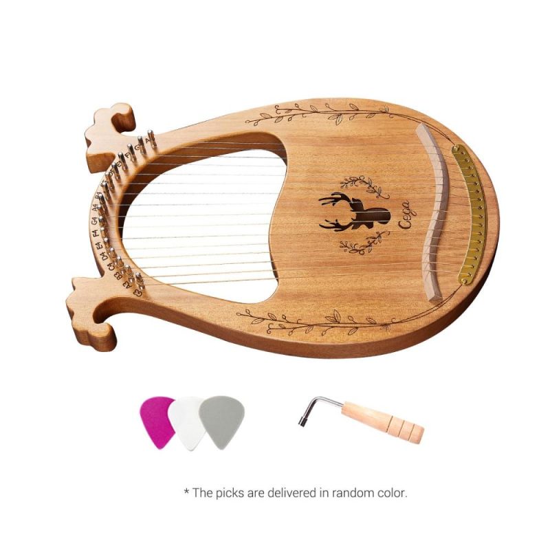 Keyboards & Pianos |   16-String Wooden Lyre Harp Resonance Box String Instrument with Tuning Wrench 3pcs Picks Natural Keyboards & Pianos Keyboards & Pianos