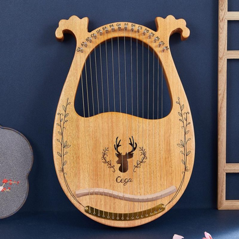 Keyboards & Pianos |   16-String Wooden Lyre Harp Resonance Box String Instrument with Tuning Wrench 3pcs Picks Natural Keyboards & Pianos Keyboards & Pianos