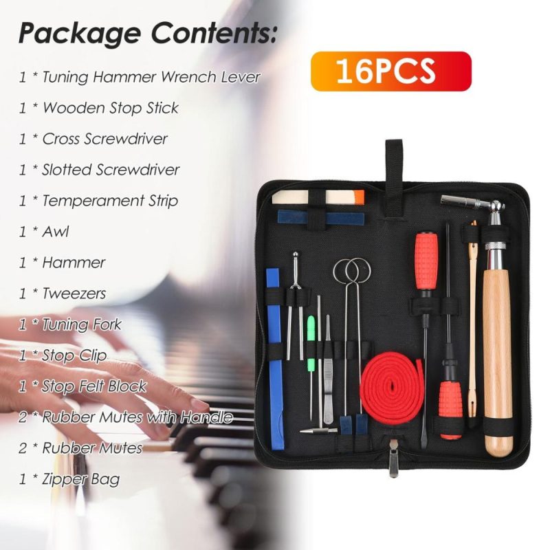 Keyboards & Pianos |   16pcs Piano Tuning Kit Professional Tuning Tools Set Black Keyboards & Pianos Black