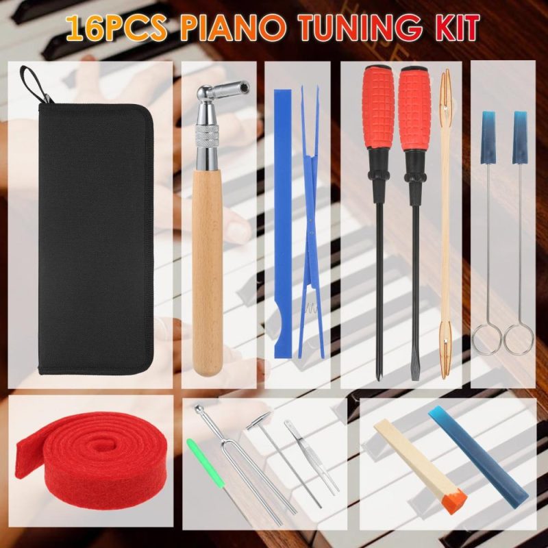 Keyboards & Pianos |   16pcs Piano Tuning Kit Professional Tuning Tools Set Black Keyboards & Pianos Black