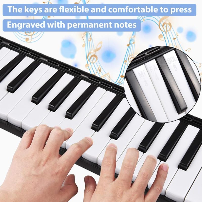 Keyboards & Pianos |   37 Keys Melodica Instrument Melodica Air Piano Keyboard with 2 Soft Blow Pipe 2 Blowing Nozzles Black Keyboards & Pianos Black