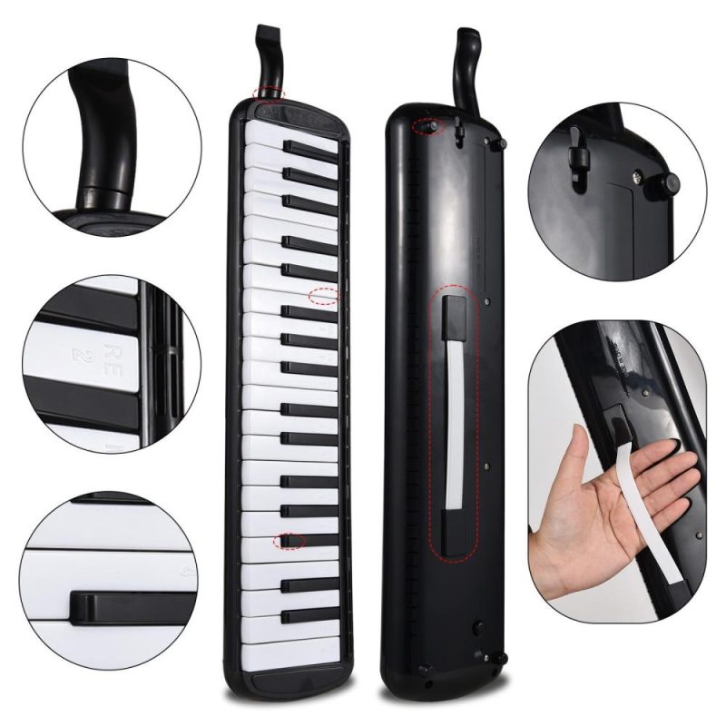 Keyboards & Pianos |   37 Keys Melodica Instrument Melodica Air Piano Keyboard with 2 Soft Blow Pipe 2 Blowing Nozzles Black Keyboards & Pianos Black