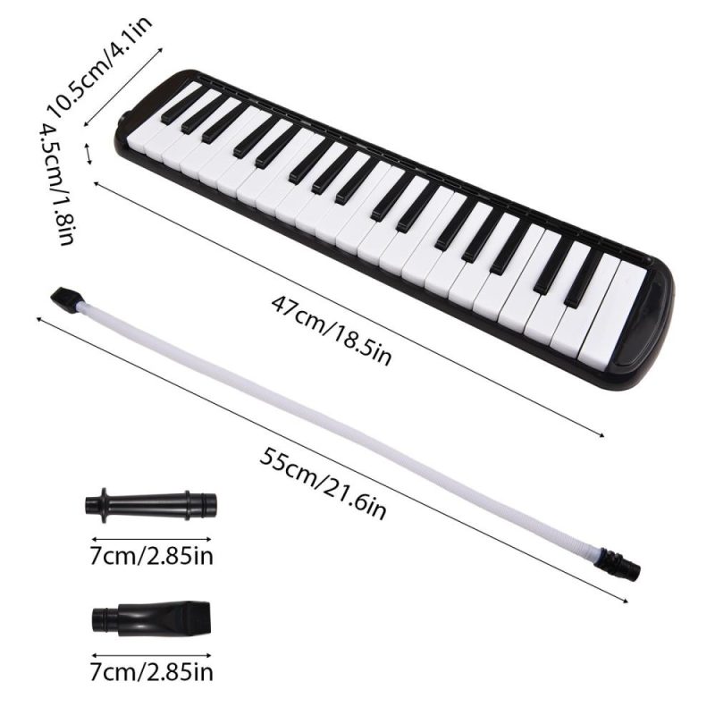 Keyboards & Pianos |   37 Keys Melodica Instrument Melodica Air Piano Keyboard with 2 Soft Blow Pipe 2 Blowing Nozzles Black Keyboards & Pianos Black