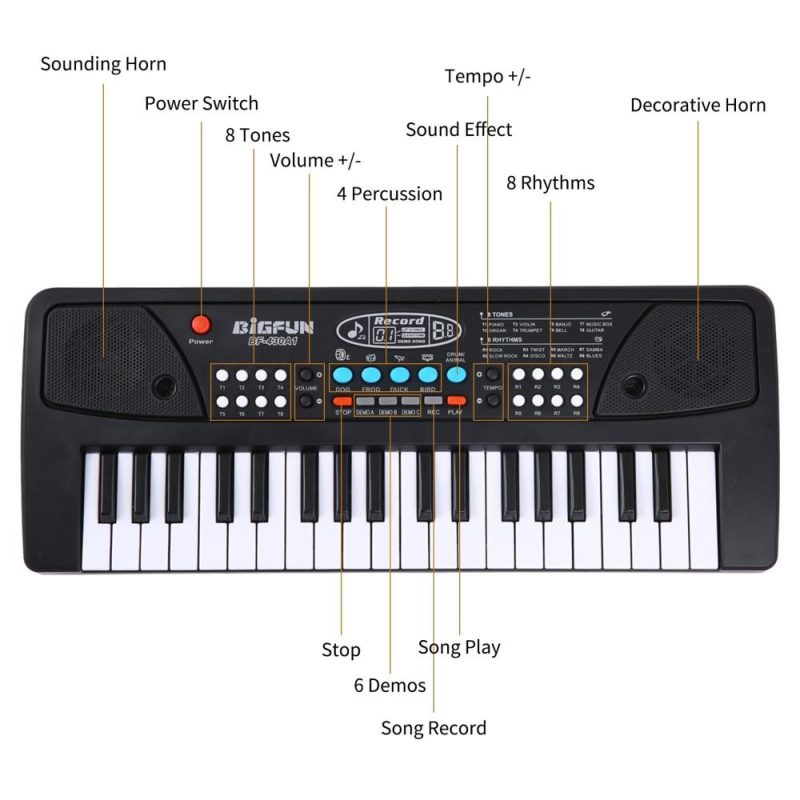 Keyboards & Pianos |   37 Keys USB Electronic Organ Kids Electric Piano with Microphone Black Digital Music Electronic Keyboard Black Keyboards & Pianos Black