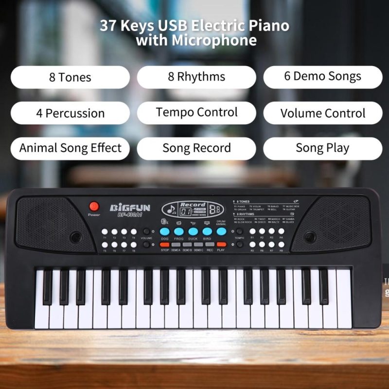 Keyboards & Pianos |   37 Keys USB Electronic Organ Kids Electric Piano with Microphone Black Digital Music Electronic Keyboard Black Keyboards & Pianos Black