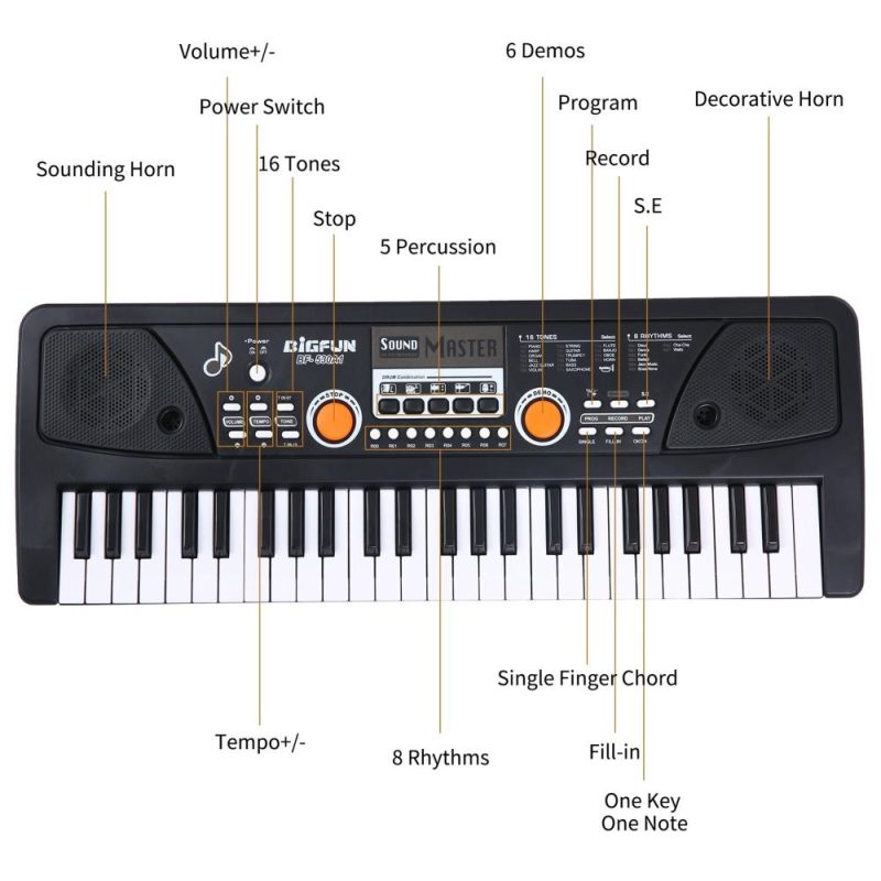 Keyboards & Pianos |   49 Keys USB Electronic Organ Kids Electric Piano with Microphone Black Digital Music Electronic Keyboard Black Keyboards & Pianos Black