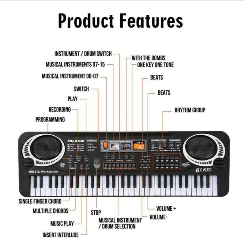 Keyboards & Pianos |   61 Keys Black Digital Music Electronic Keyboard KeyBoard Electric Piano Kids Gift Musical Instrument Keyboards & Pianos Keyboards & Pianos