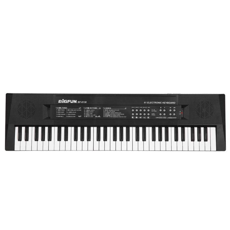 Keyboards & Pianos |   61 Keys Digital Music Electronic Keyboard Kids Multifunctional Electric Piano for Piano Student with Microphone Function Musical Instrument Black+White Keyboards & Pianos Black+White