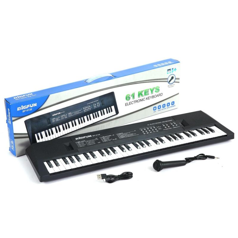 Keyboards & Pianos |   61 Keys Digital Music Electronic Keyboard Kids Multifunctional Electric Piano for Piano Student with Microphone Function Musical Instrument Black+White Keyboards & Pianos Black+White