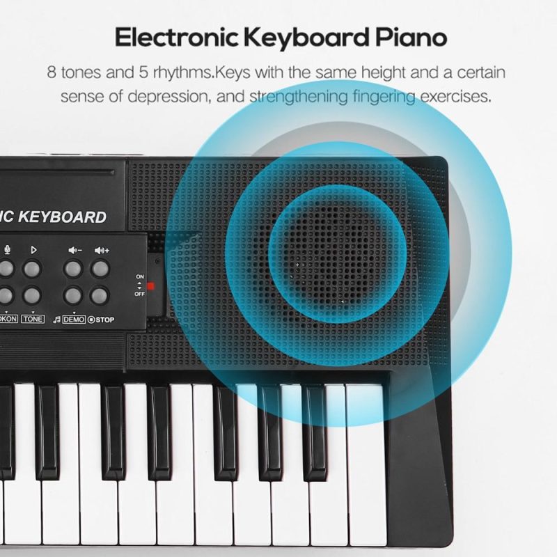 Keyboards & Pianos |   61 Keys Digital Music Electronic Keyboard Kids Multifunctional Electric Piano for Piano Student with Microphone Function Musical Instrument Black+White Keyboards & Pianos Black+White