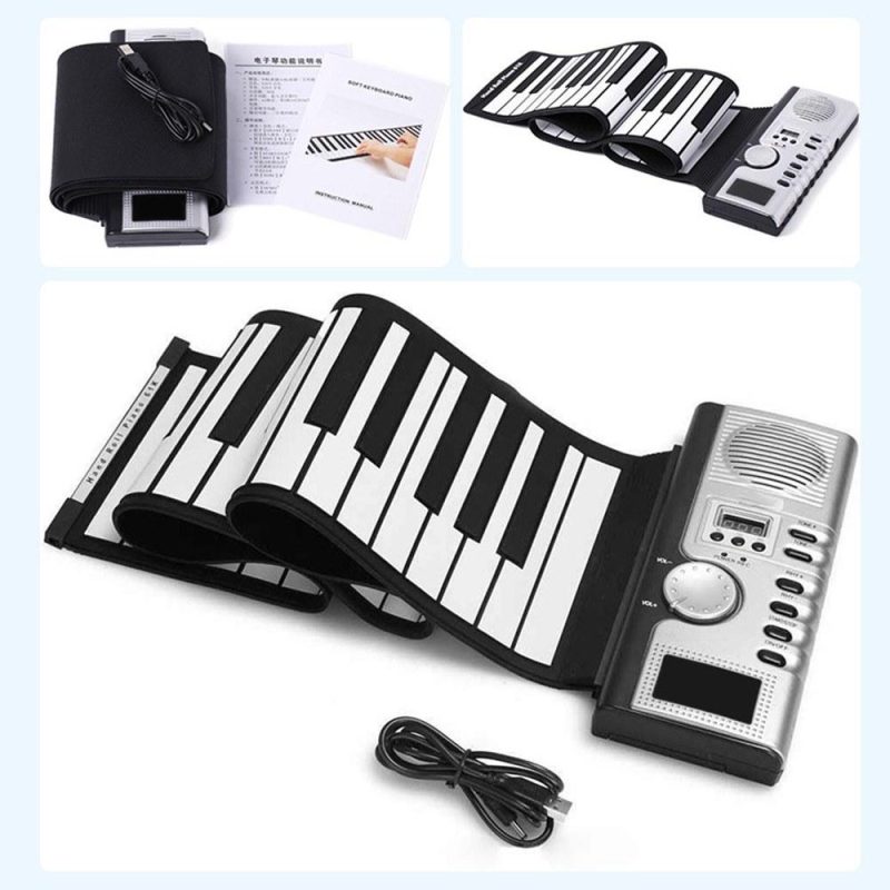 Keyboards & Pianos |   61 Keys Roll Up Piano Keyboard Portable Soft Silicone Electronic Piano Black & White Keyboards & Pianos Black & White