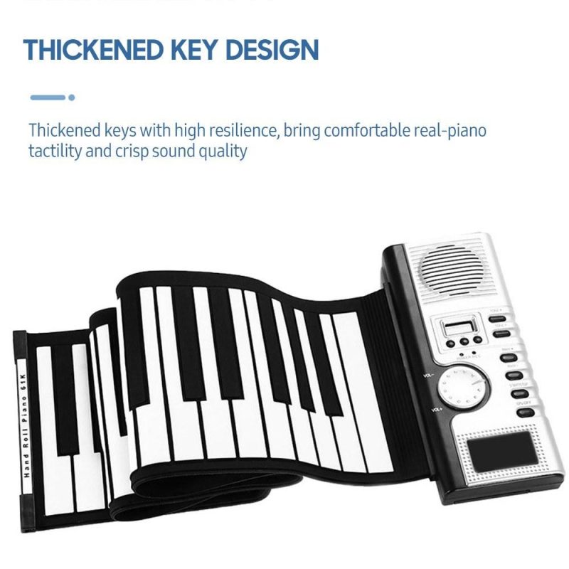 Keyboards & Pianos |   61 Keys Roll Up Piano Keyboard Portable Soft Silicone Electronic Piano Black & White Keyboards & Pianos Black & White