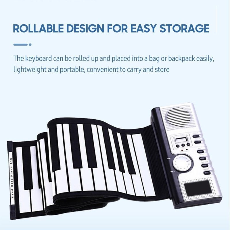 Keyboards & Pianos |   61 Keys Roll Up Piano Keyboard Portable Soft Silicone Electronic Piano Black & White Keyboards & Pianos Black & White