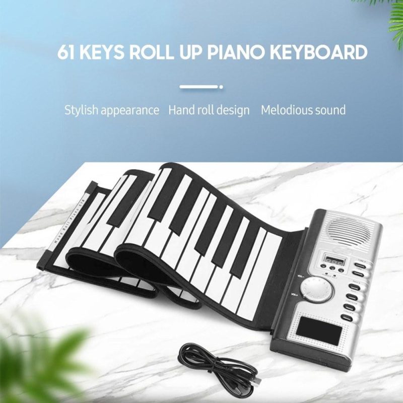 Keyboards & Pianos |   61 Keys Roll Up Piano Keyboard Portable Soft Silicone Electronic Piano Black & White Keyboards & Pianos Black & White