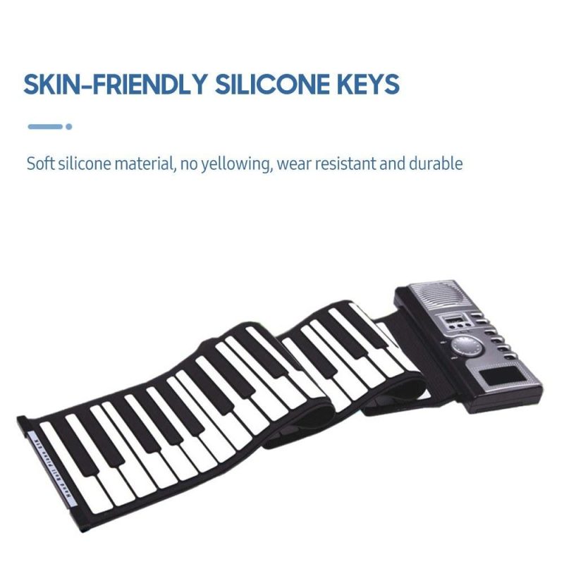 Keyboards & Pianos |   61 Keys Roll Up Piano Keyboard Portable Soft Silicone Electronic Piano Black & White Keyboards & Pianos Black & White