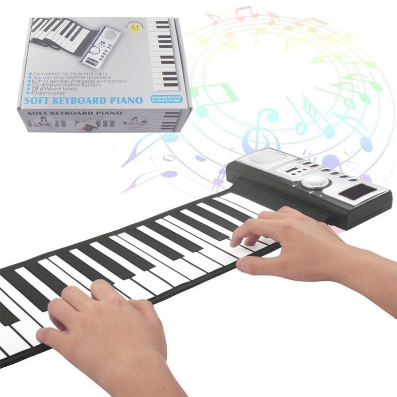 Keyboards & Pianos |   61 Keys Roll Up Piano Keyboard Portable Soft Silicone Electronic Piano Black & White Keyboards & Pianos Black & White