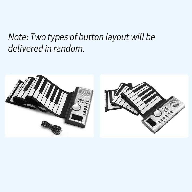 Keyboards & Pianos |   61 Keys Roll Up Piano Keyboard Portable Soft Silicone Electronic Piano Black & White Keyboards & Pianos Black & White