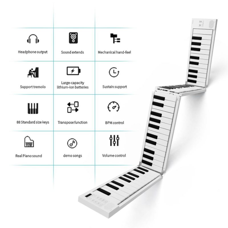 Keyboards & Pianos |   88 K-eys Foldable Piano Digital Piano Portable Electronic Keyboard Piano White & Black Keyboards & Pianos Keyboards & Pianos