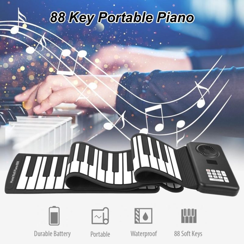 Keyboards & Pianos |   88 Key Portable Piano Handroll Electronic Piano Black Keyboards & Pianos Black