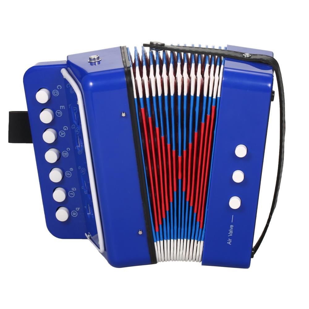 Keyboards & Pianos |   Accordion Instrument 7 Keys 2 Bass Small Accordion Blue Keyboards & Pianos Blue