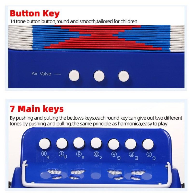 Keyboards & Pianos |   Accordion Instrument 7 Keys 2 Bass Small Accordion Blue Keyboards & Pianos Blue