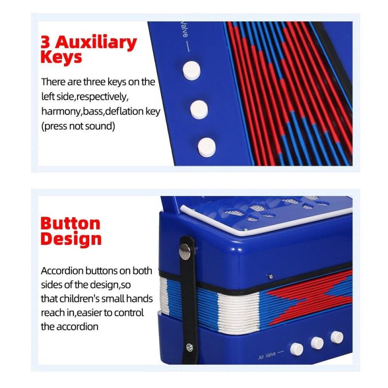 Keyboards & Pianos |   Accordion Instrument 7 Keys 2 Bass Small Accordion Blue Keyboards & Pianos Blue