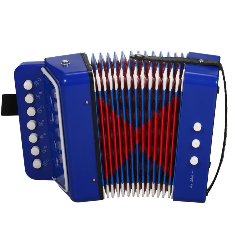 Keyboards & Pianos |   Accordion Instrument 7 Keys 2 Bass Small Accordion Blue Keyboards & Pianos Blue