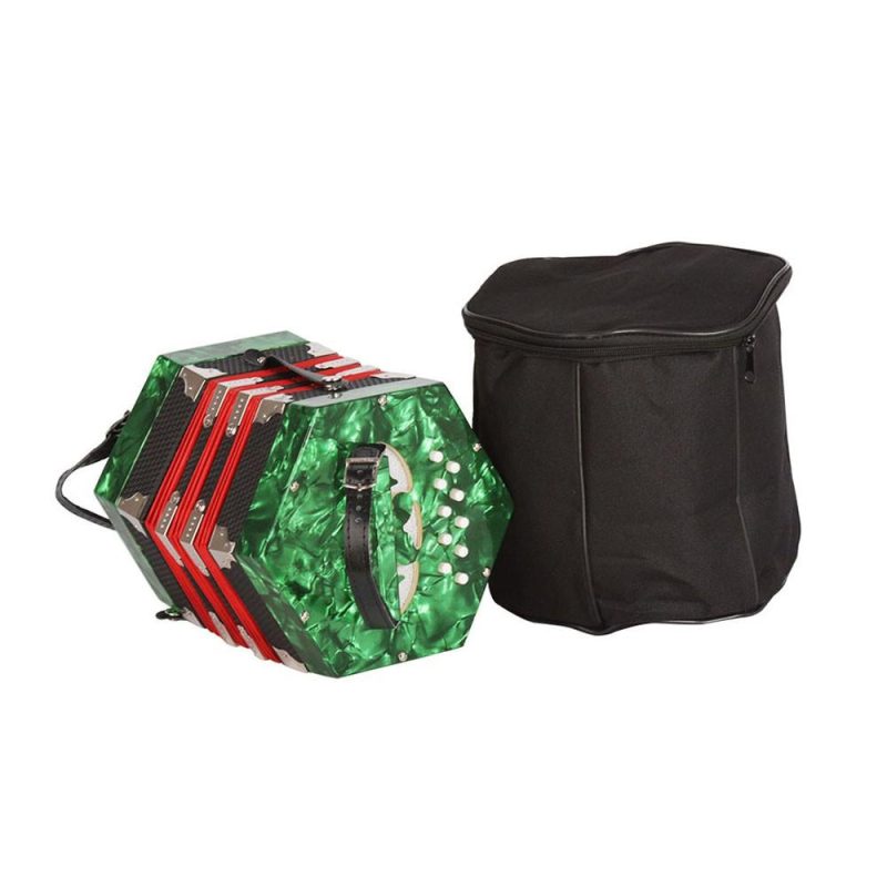 Keyboards & Pianos |   Concertina Accordion 20-Button 40-Reed Anglo Style with Carrying Bag Green Keyboards & Pianos Green