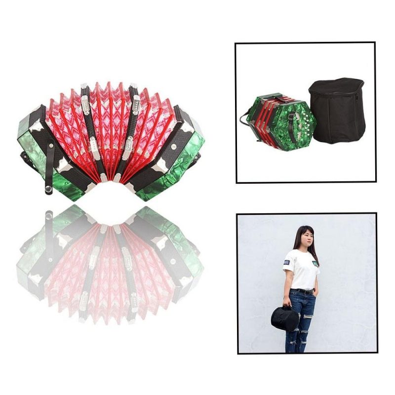 Keyboards & Pianos |   Concertina Accordion 20-Button 40-Reed Anglo Style with Carrying Bag Green Keyboards & Pianos Green