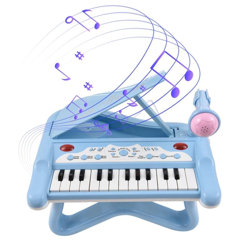 Keyboards & Pianos |   DJ201 25-Key Electronic Keyboard – Mini, Portable, High-Quality Sound, Rotatable Microphone Blue Keyboards & Pianos Blue