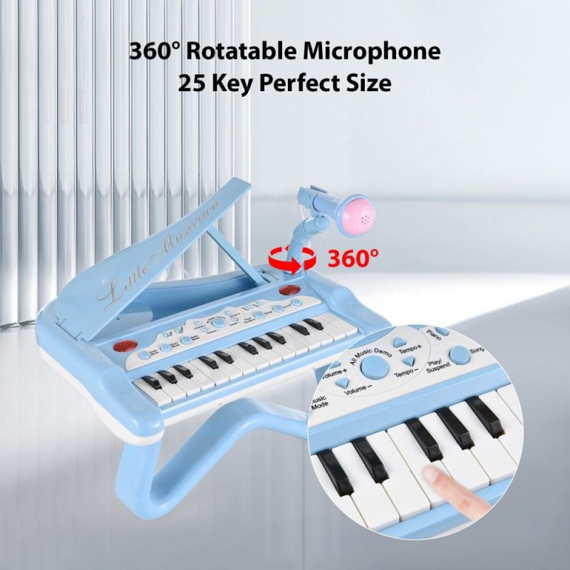 Keyboards & Pianos |   DJ201 25-Key Electronic Keyboard – Mini, Portable, High-Quality Sound, Rotatable Microphone Blue Keyboards & Pianos Blue