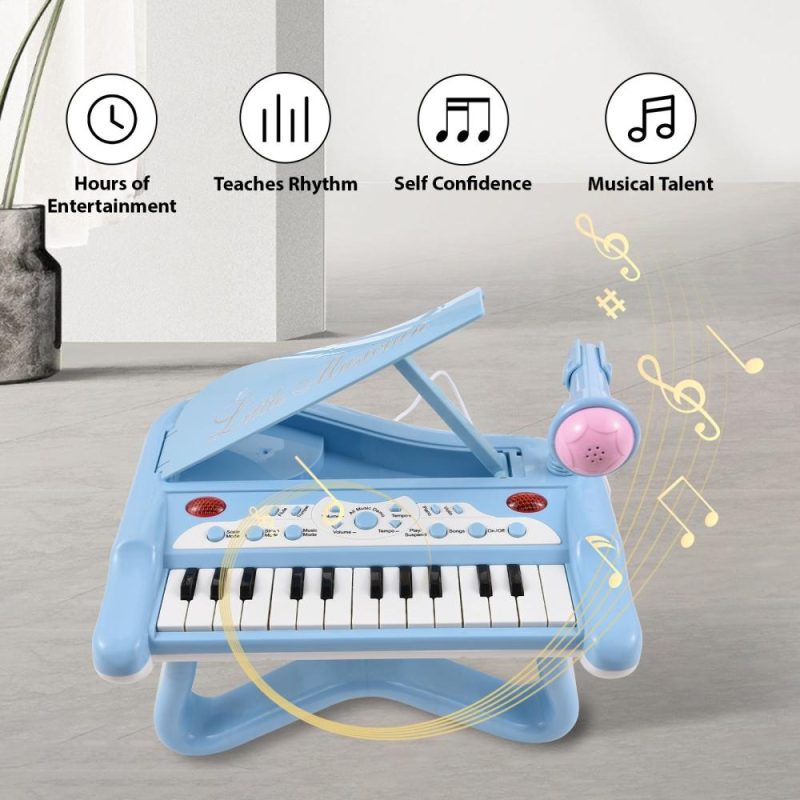 Keyboards & Pianos |   DJ201 25-Key Electronic Keyboard – Mini, Portable, High-Quality Sound, Rotatable Microphone Blue Keyboards & Pianos Blue