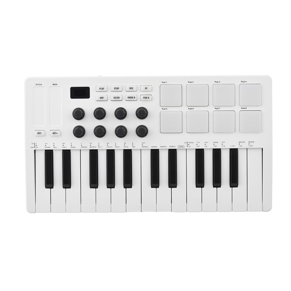 Keyboards & Pianos |   Mini MIDI Keyboard – 25-Key USB Controller with Velocity Sensitive Keys and 8 RGB Pads White Keyboards & Pianos Keyboards & Pianos