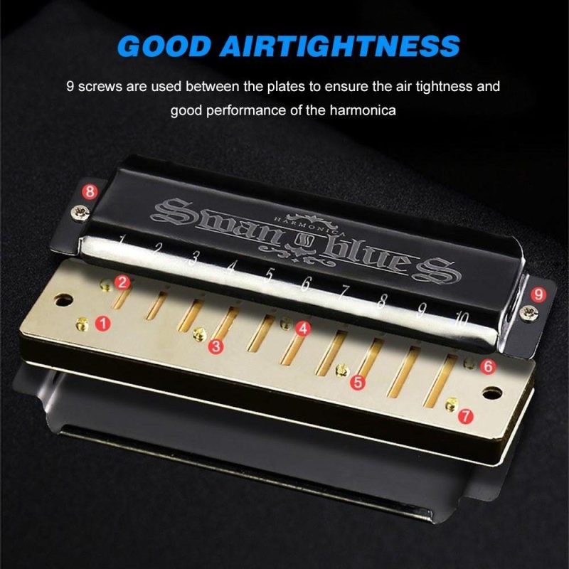 Keyboards & Pianos |   SW1020-7 10 Holes 20 Tones Blues Diatonic Harmonica Key of C Mouth Organ Silver Keyboards & Pianos Keyboards & Pianos