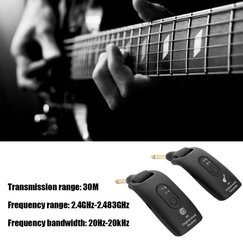 Musical Effects |   2.4G Wireless Guitar System Electric Guitars Transmitter and Receiver Set Built-in Rechargeable Battery 30M Transmission Range Black Musical Effects Black