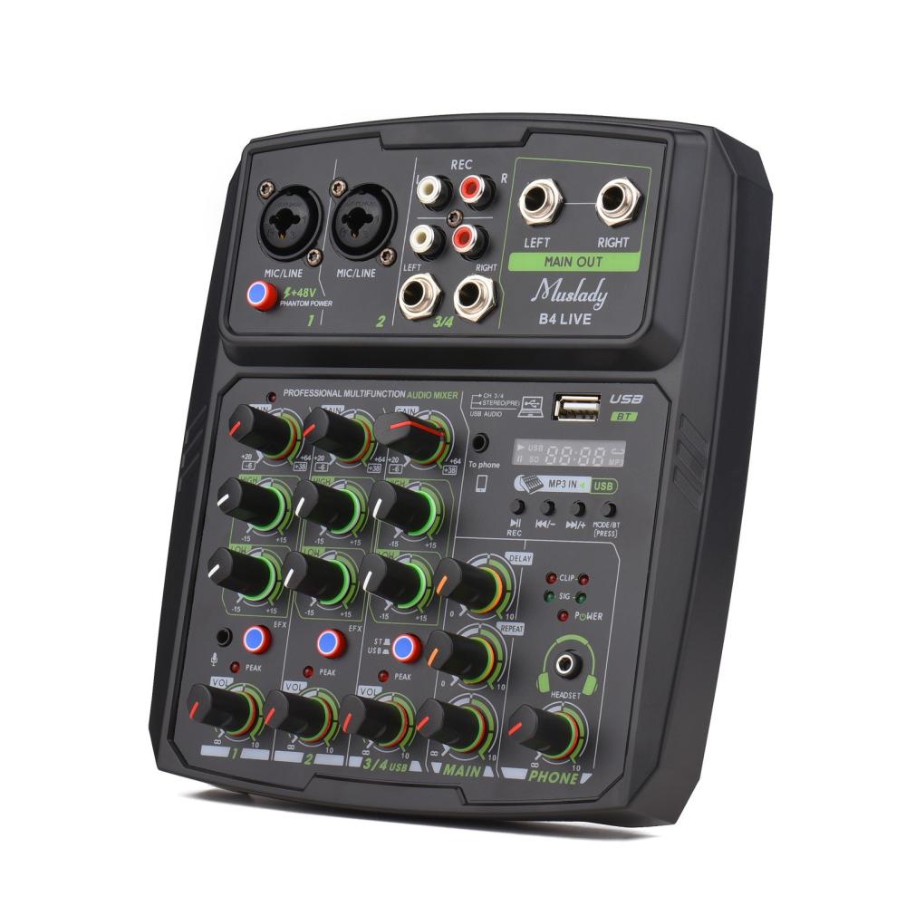 Musical Effects |   4 Channel Audio Mixer Mixing Console LED Screen Black Musical Effects Black