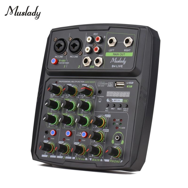 Musical Effects |   4 Channel Audio Mixer Mixing Console LED Screen Black Musical Effects Black