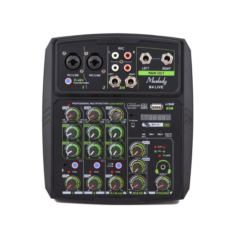 Musical Effects |   4 Channel Audio Mixer Mixing Console LED Screen Black Musical Effects Black