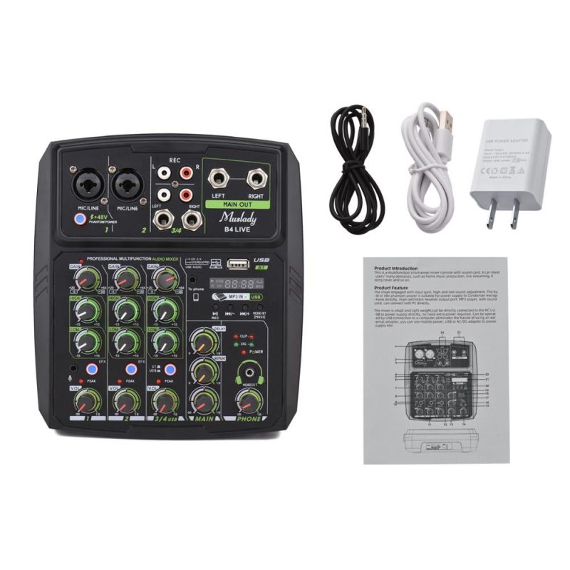 Musical Effects |   4 Channel Audio Mixer Mixing Console LED Screen Black Musical Effects Black