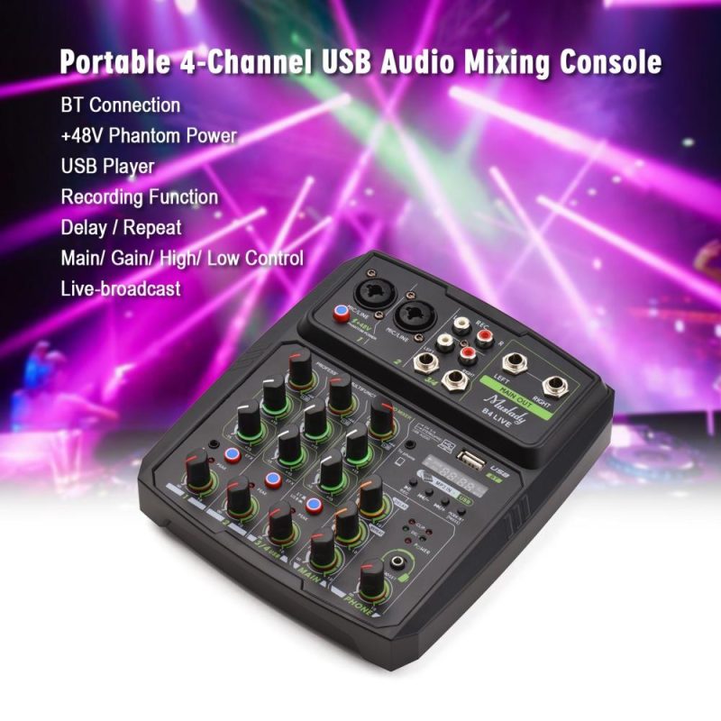 Musical Effects |   4 Channel Audio Mixer Mixing Console LED Screen Black Musical Effects Black