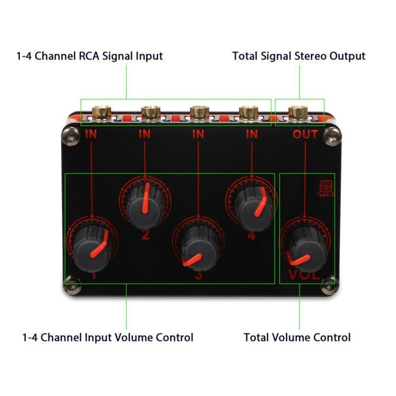 Musical Effects |   4-Channel Line Stereo Mixer Audio Mixer 4-in-1-out Passive Mixer Musical Effects Musical Effects