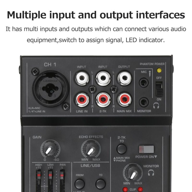 Musical Effects |   5-Channel Compact Audio Mixer Sound Mixing Console Black Musical Effects Black