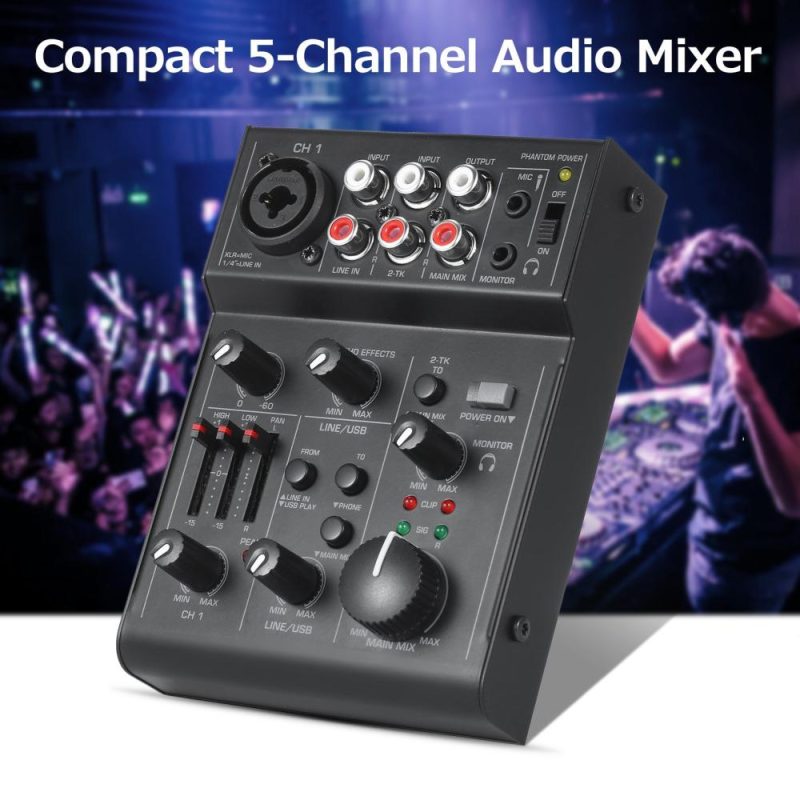 Musical Effects |   5-Channel Compact Audio Mixer Sound Mixing Console Black Musical Effects Black