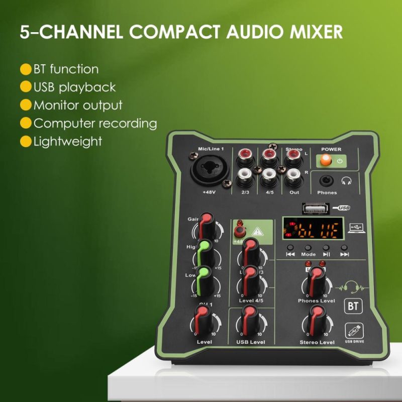 Musical Effects |   5-Channel Compact Audio Mixer Sound Mixing Console Black Musical Effects Black