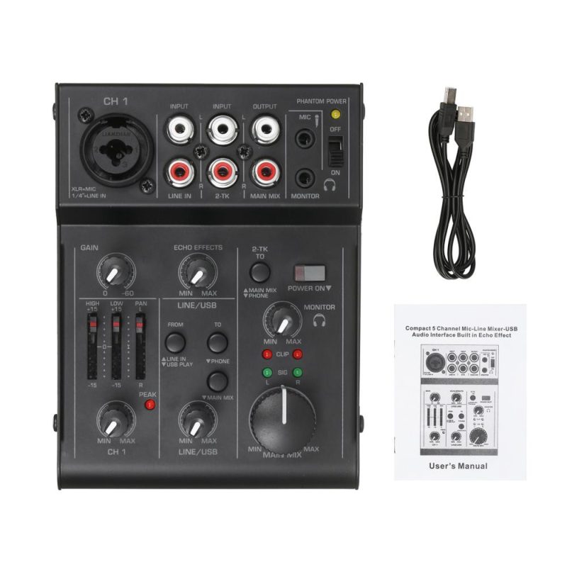 Musical Effects |   5-Channel Compact Audio Mixer Sound Mixing Console Black Musical Effects Black