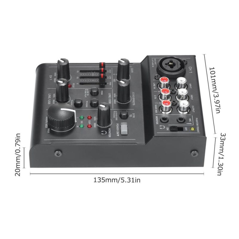 Musical Effects |   5-Channel Compact Audio Mixer Sound Mixing Console Black Musical Effects Black